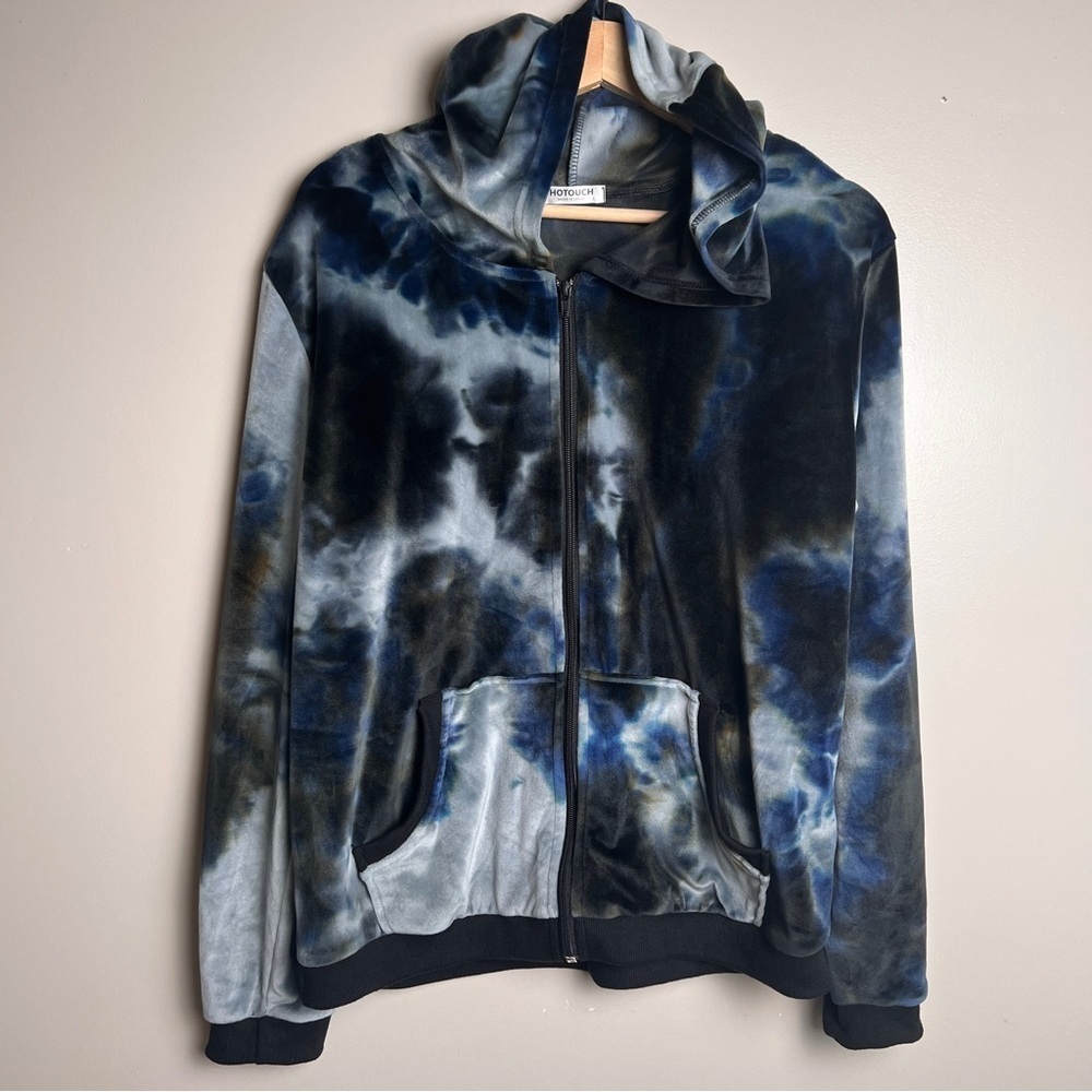 Hotouch Women’s Tie-Dye Zip-Up Soft Velvety Hoodie Blue/Brown Size L EUC